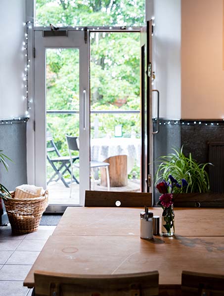 door to riverside terrace at cafe recharge in galashiels kat gollock