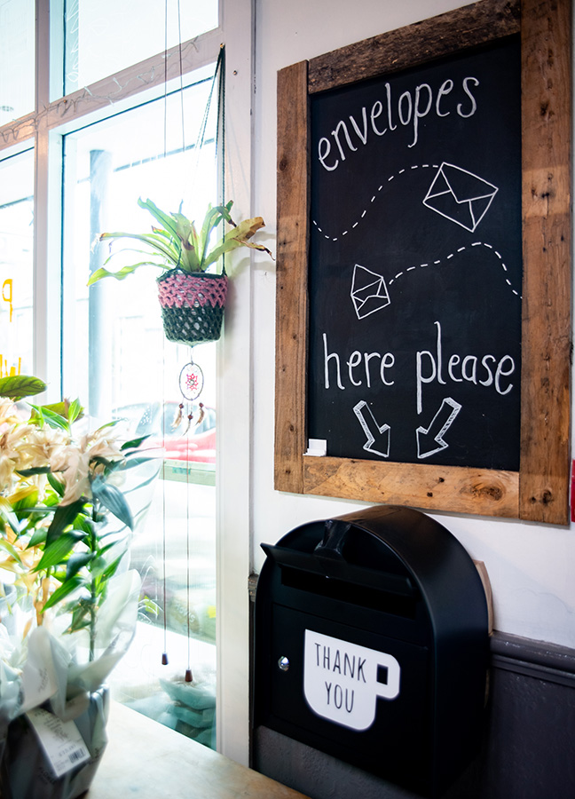 box for anonymous payments for pay what you can at cafe recharge in galashiels kat gollock