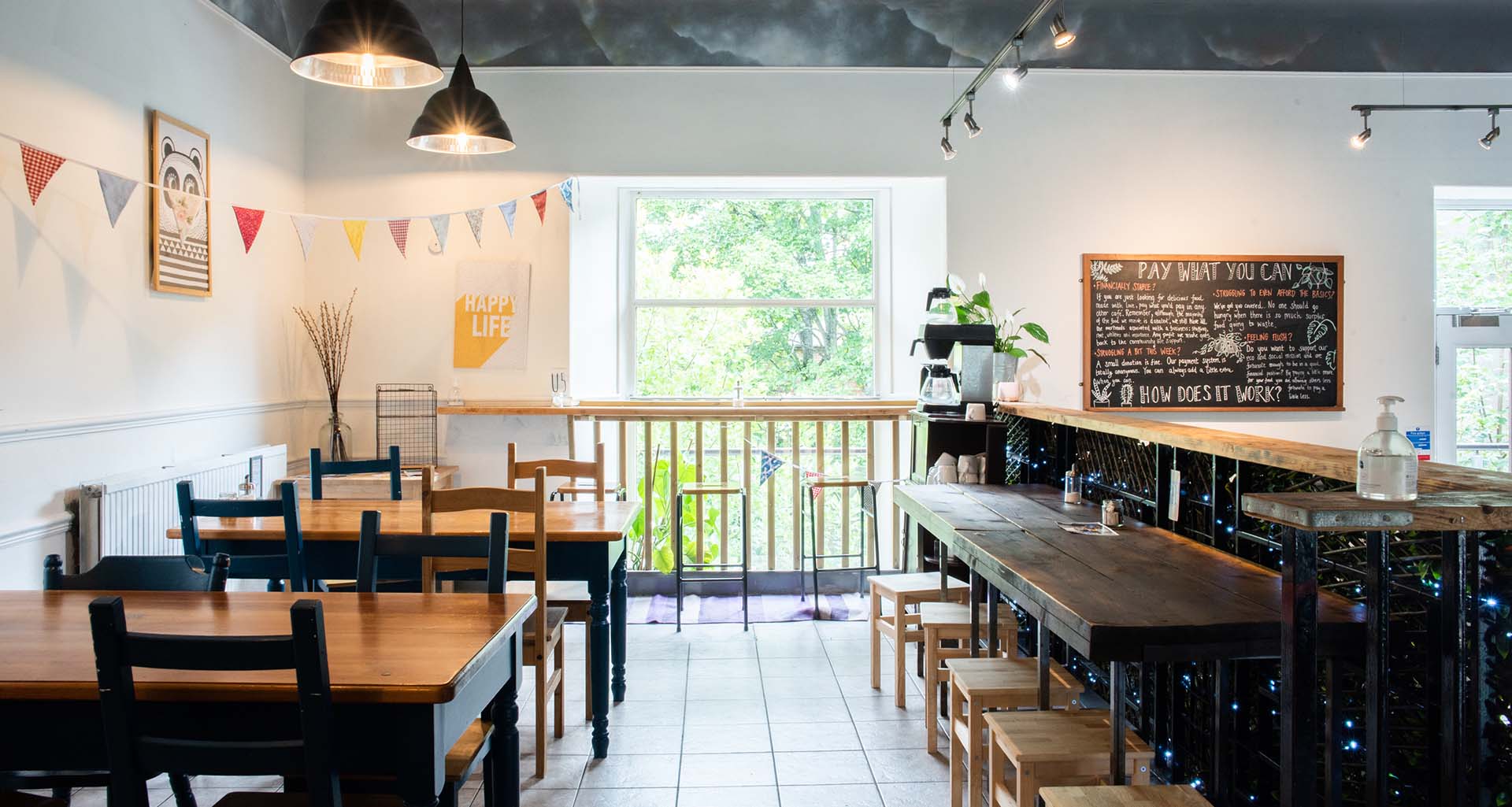 welcoming interior at Cafe Recharge in Galashiels available for private hire for parties, meetings and events